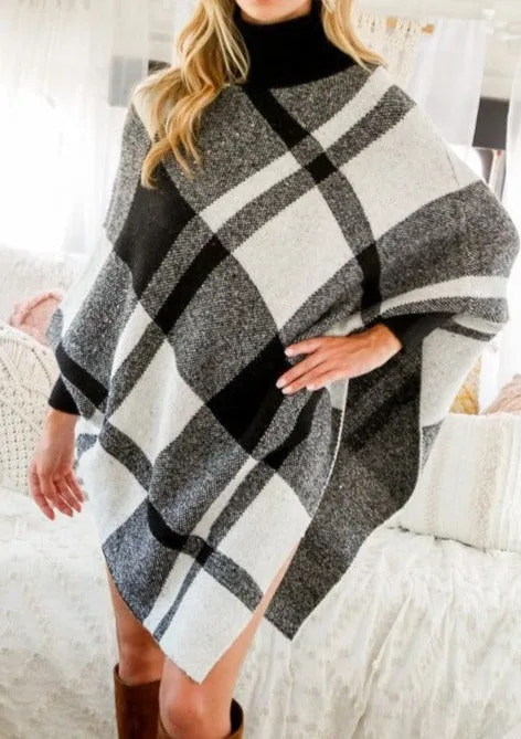 Oversized Plaid Sweater Poncho