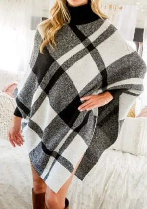Oversized Plaid Sweater Poncho