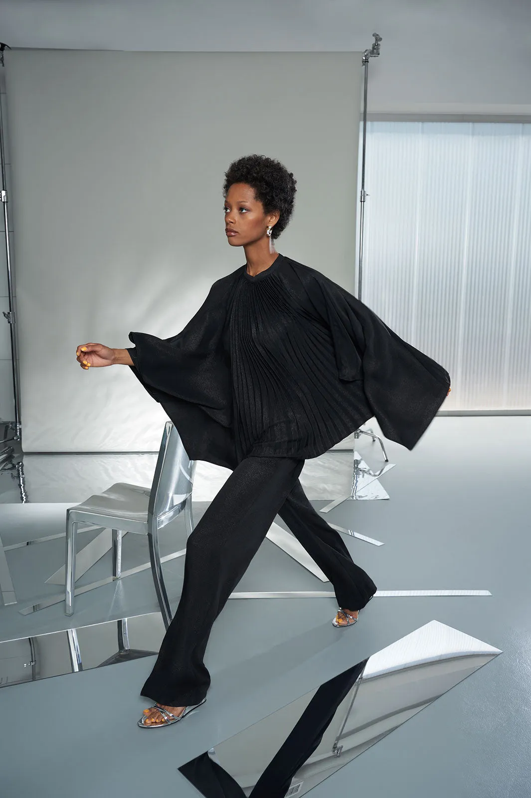 Pleated Poncho - Shimmer Woven