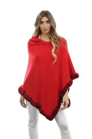Poncho with Fur Trim - Red