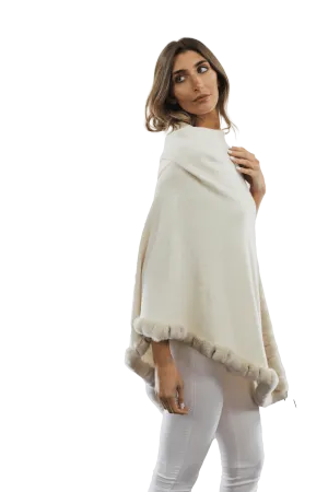 Poncho with Rex Rabbit Trim - Ivory
