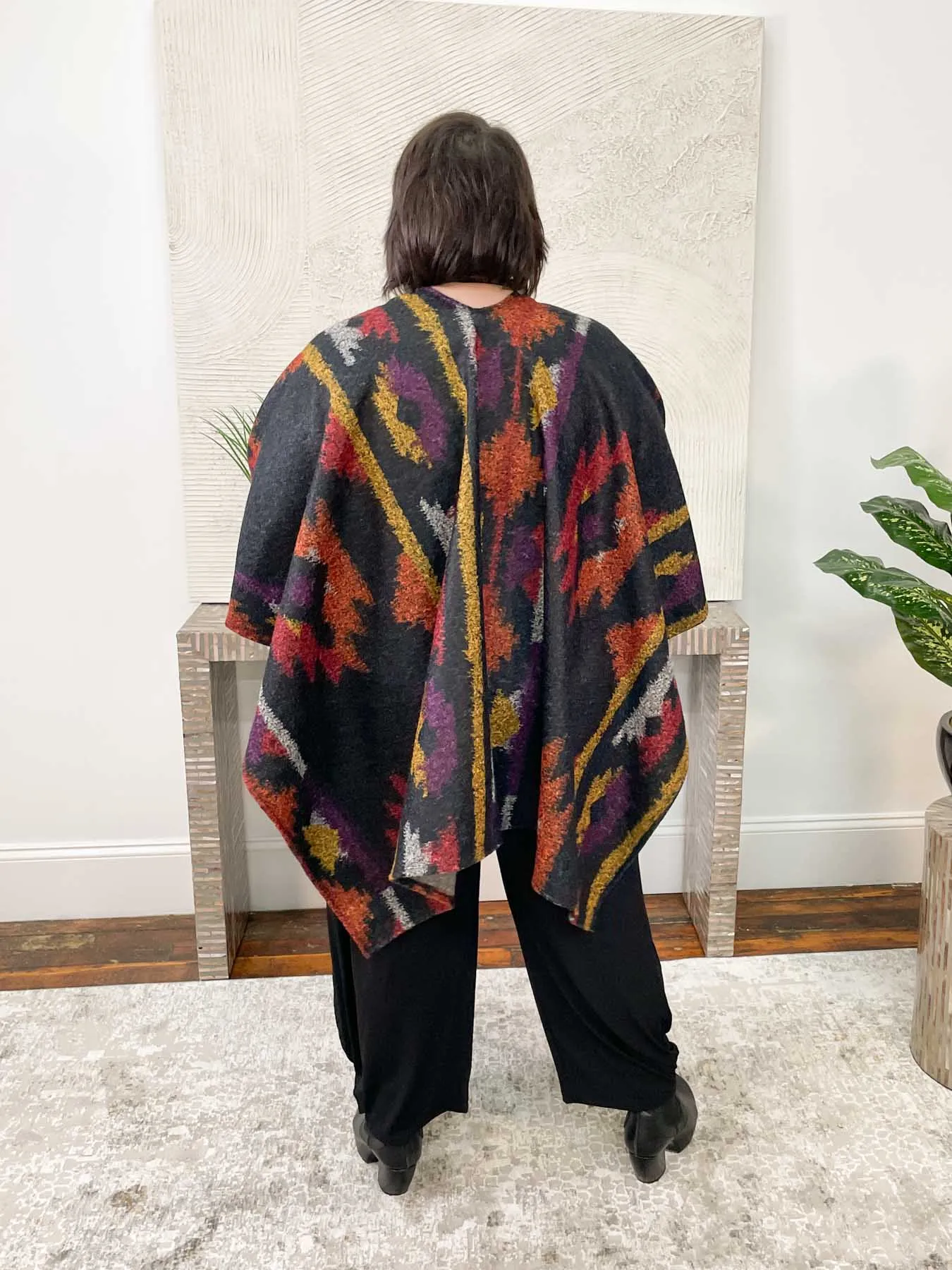 Printed Boucle Ruana Poncho, Sante Fe