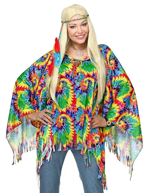 Psychedelischer Hippie Poncho mit Stirnband