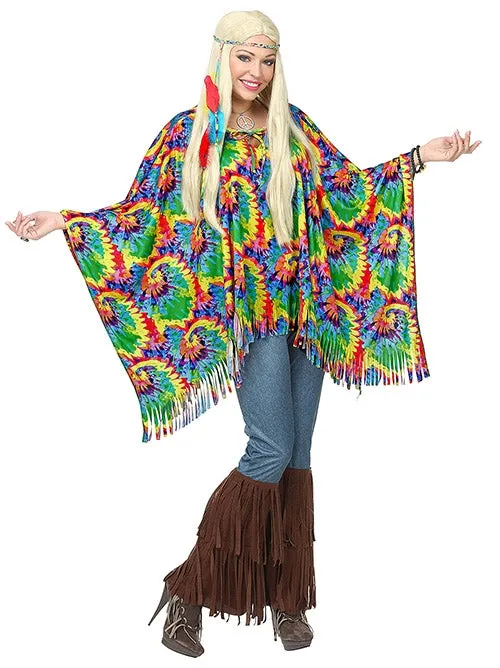 Psychedelischer Hippie Poncho mit Stirnband