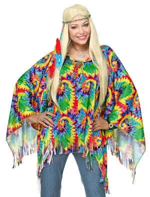 Psychedelischer Hippie Poncho mit Stirnband