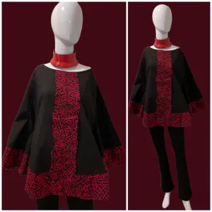 Red and Black Ankara Print Poncho