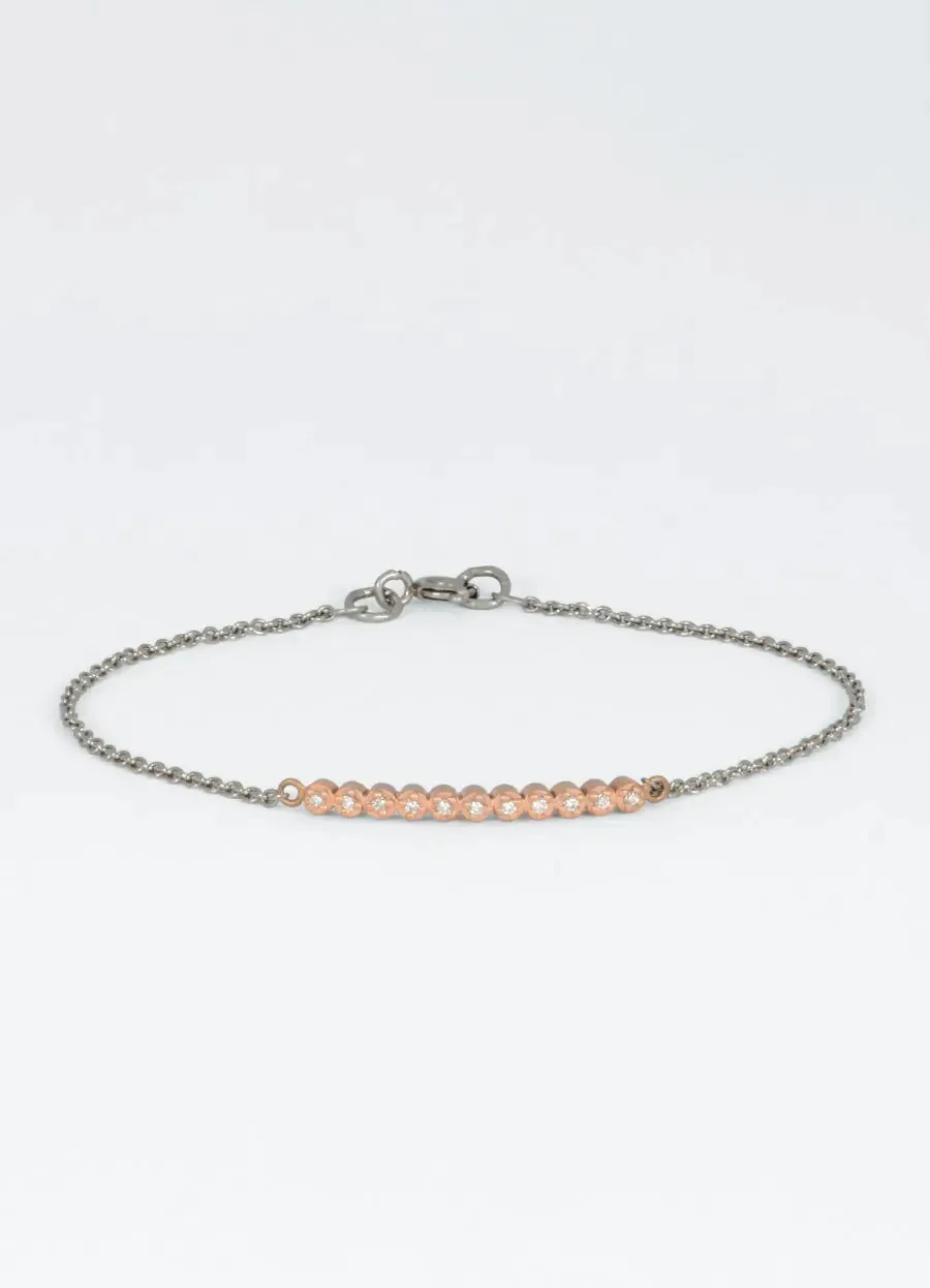 Red Gold and White Diamond Bar Bracelet