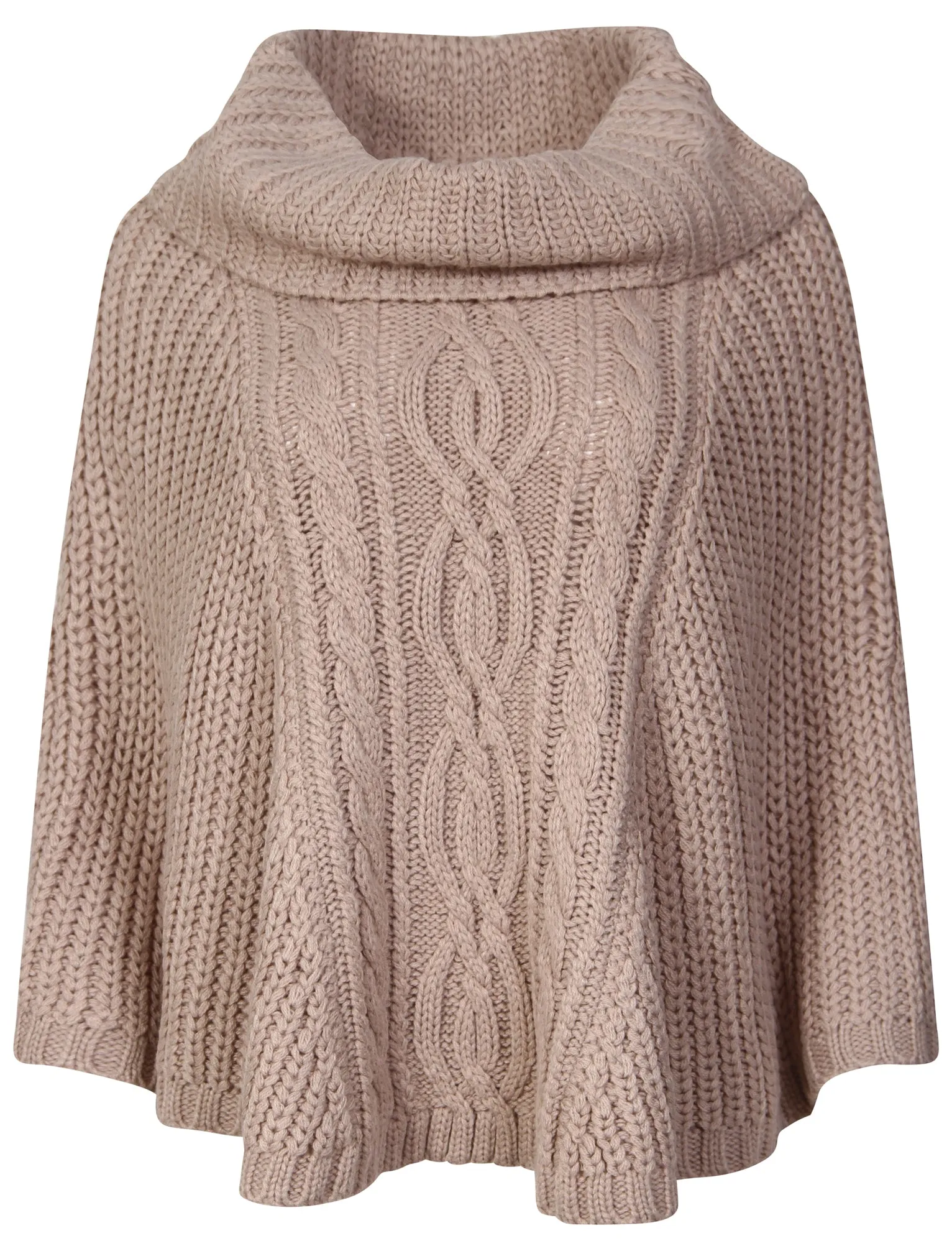 Royal Cowl Neck Cable Knit Poncho in Stone - Tokyo Laundry
