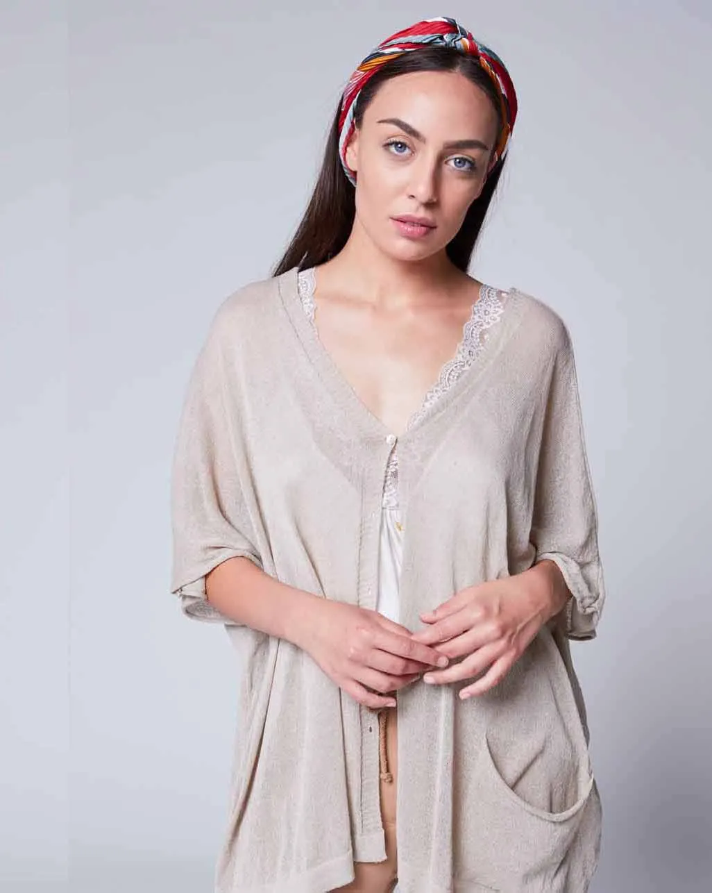 Sheer Gradient Button Poncho