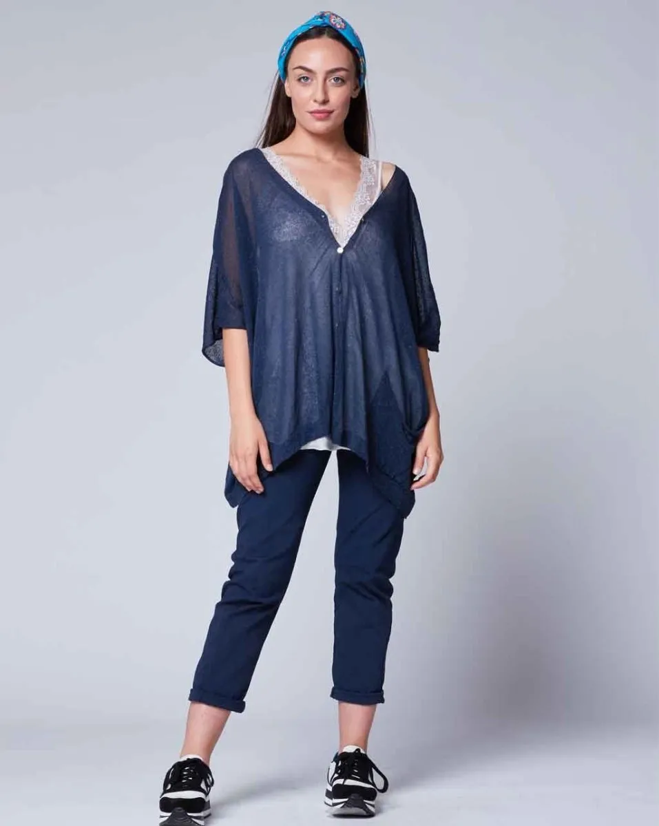 Sheer Gradient Button Poncho