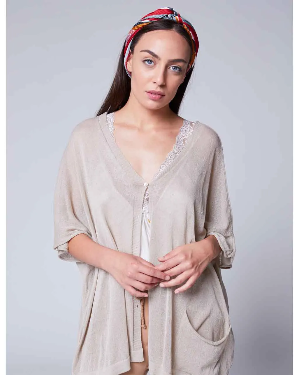 Sheer Gradient Button Poncho