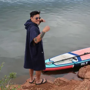 Shoreline Hooded Poncho Navy Blue