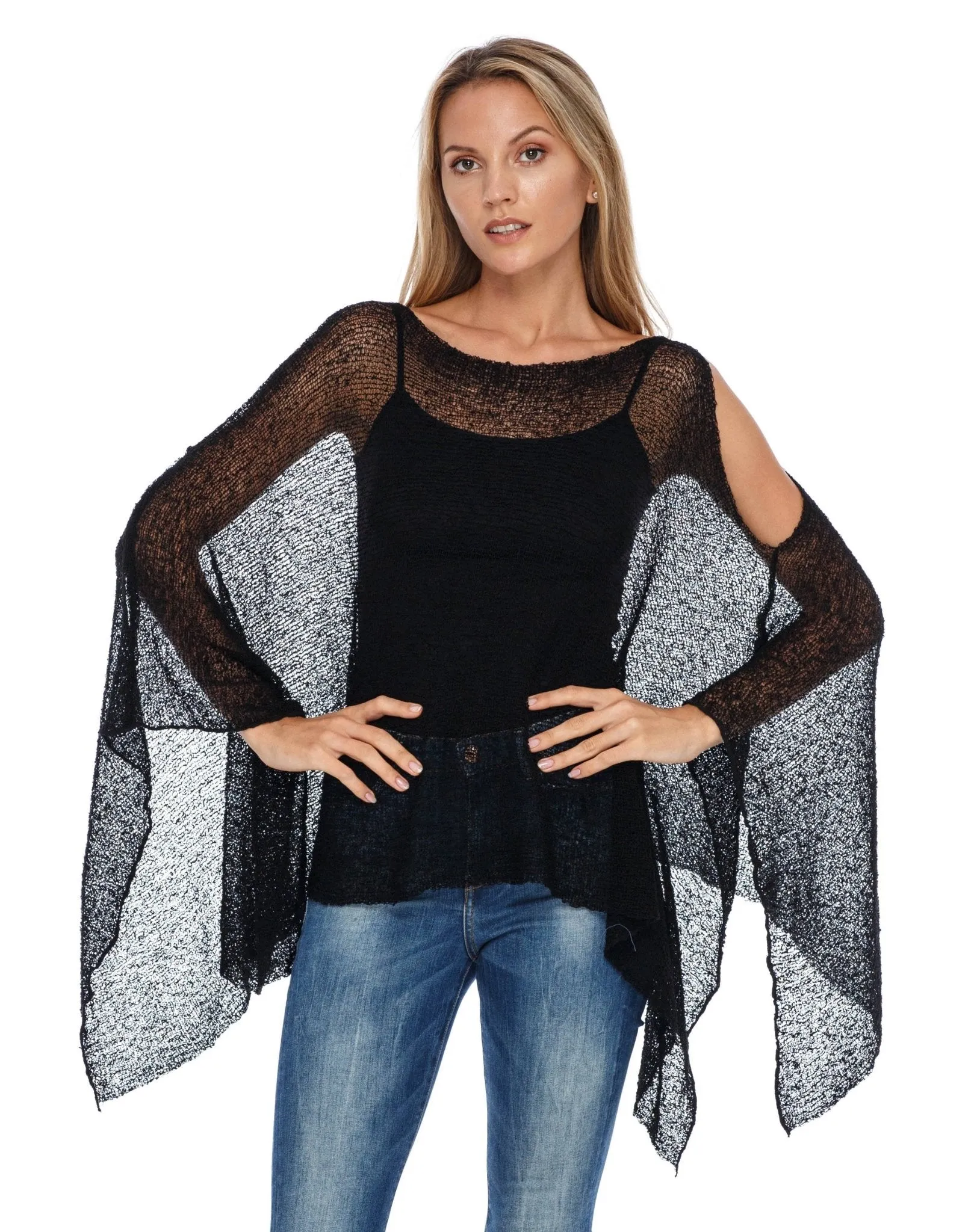 SHU-SHI Women's Lightweight Summer Poncho Shrug - Cold-Shoulder Tunic Top Cover-Up
