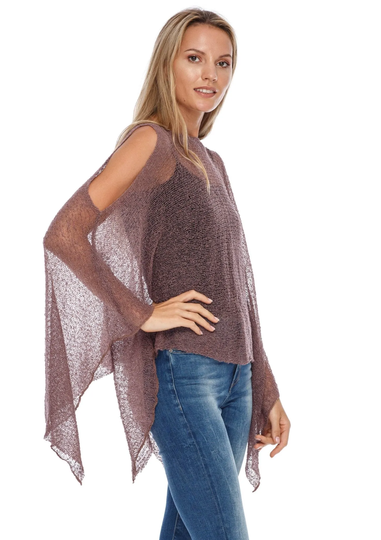 SHU-SHI Women's Lightweight Summer Poncho Shrug - Cold-Shoulder Tunic Top Cover-Up