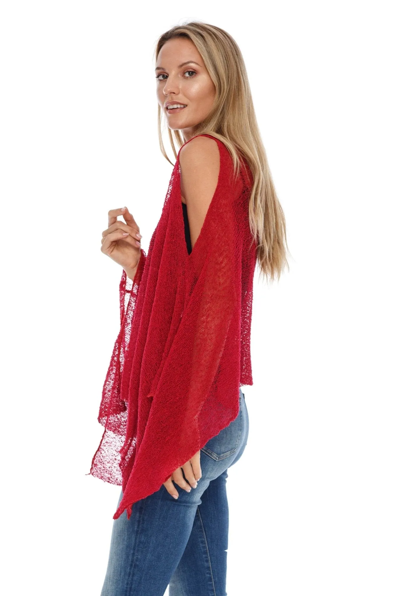 SHU-SHI Women's Lightweight Summer Poncho Shrug - Cold-Shoulder Tunic Top Cover-Up