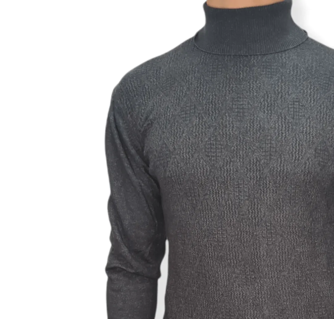 [Slim Fit] Men High Collar (Turtleneck) Pullover AE (diamond shapes) - Dark Grey (SLIM)