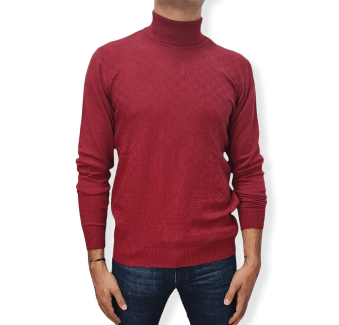 [Slim Fit] Men High Collar (Turtleneck) Pullover Massimo (circle shapes) - Crimson