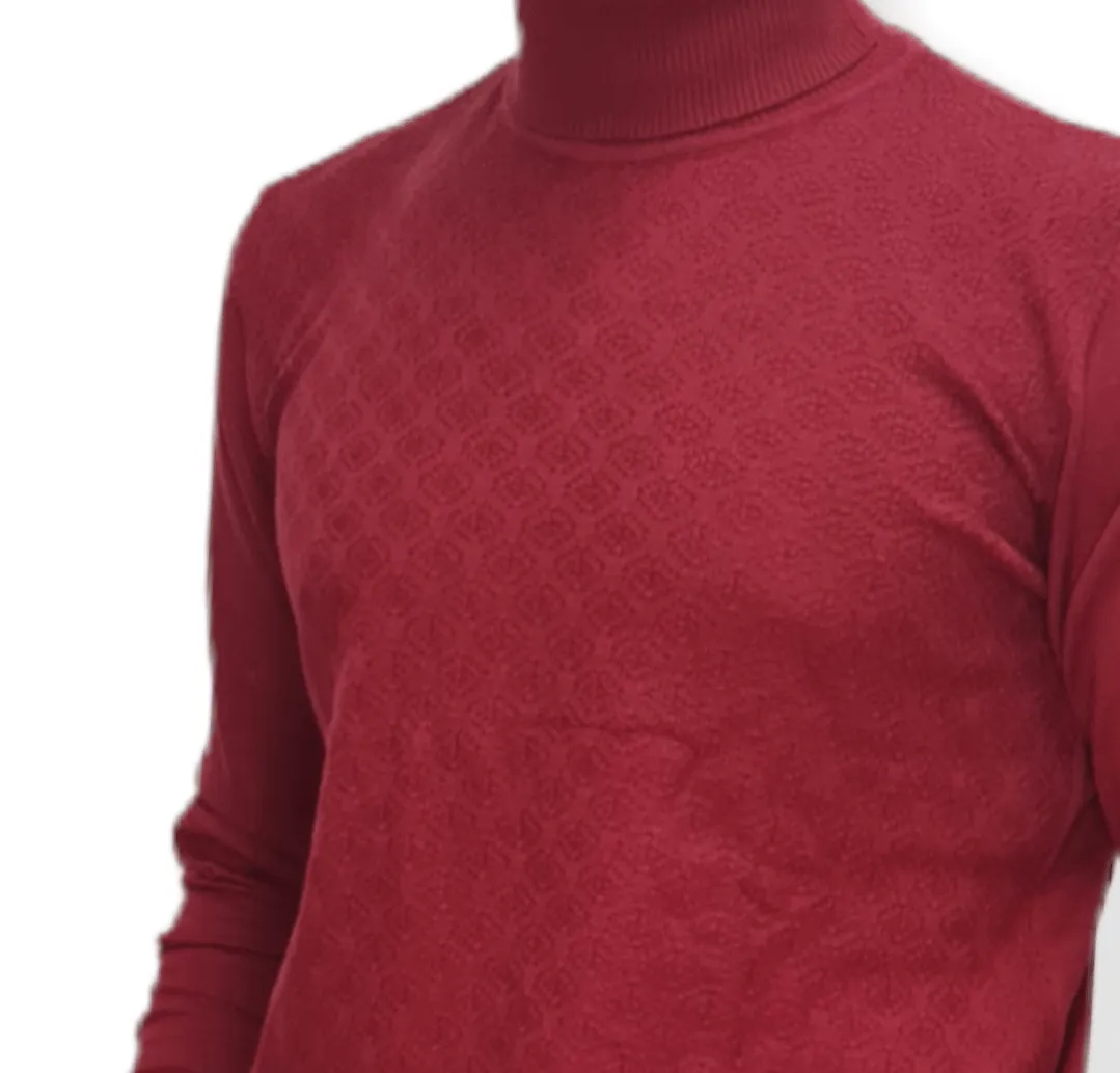 [Slim Fit] Men High Collar (Turtleneck) Pullover Massimo (circle shapes) - Crimson