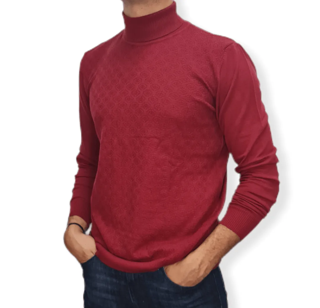 [Slim Fit] Men High Collar (Turtleneck) Pullover Massimo (circle shapes) - Crimson