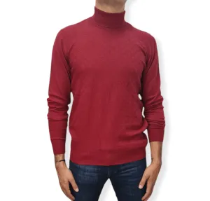 [Slim Fit] Men High Collar (Turtleneck) Pullover Massimo (circle shapes) - Crimson