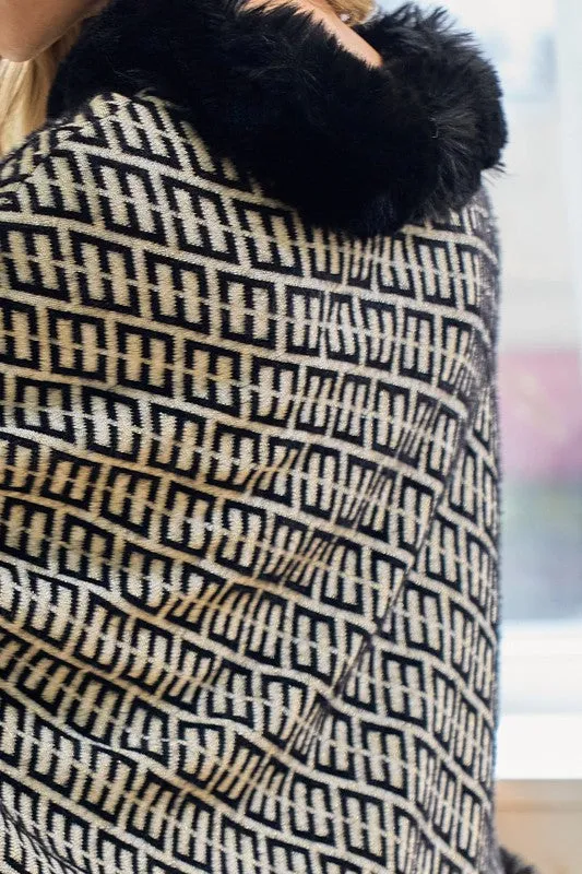 Soft Faux Fur Metallic Yarn Poncho