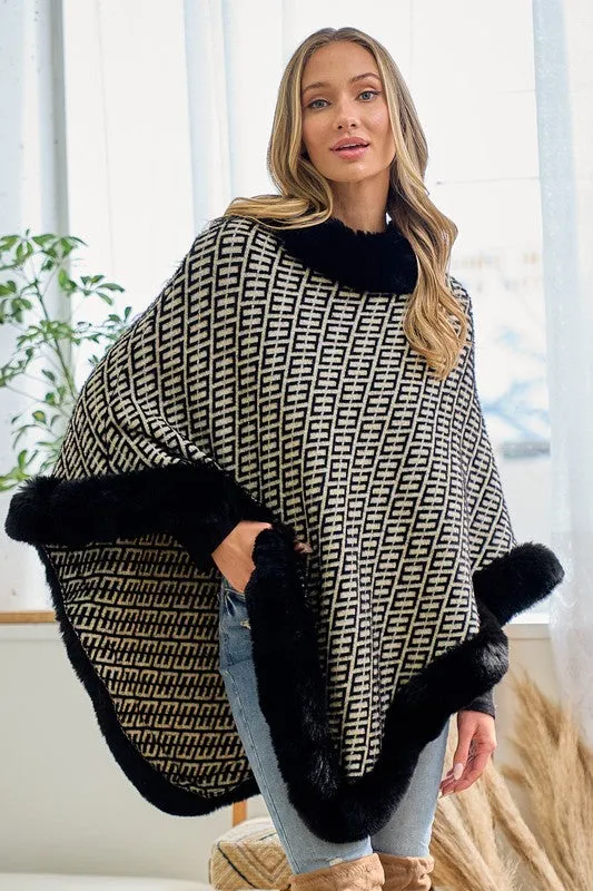Soft Faux Fur Metallic Yarn Poncho