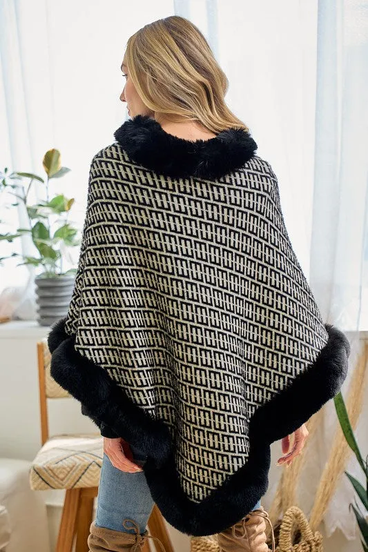 Soft Faux Fur Metallic Yarn Poncho