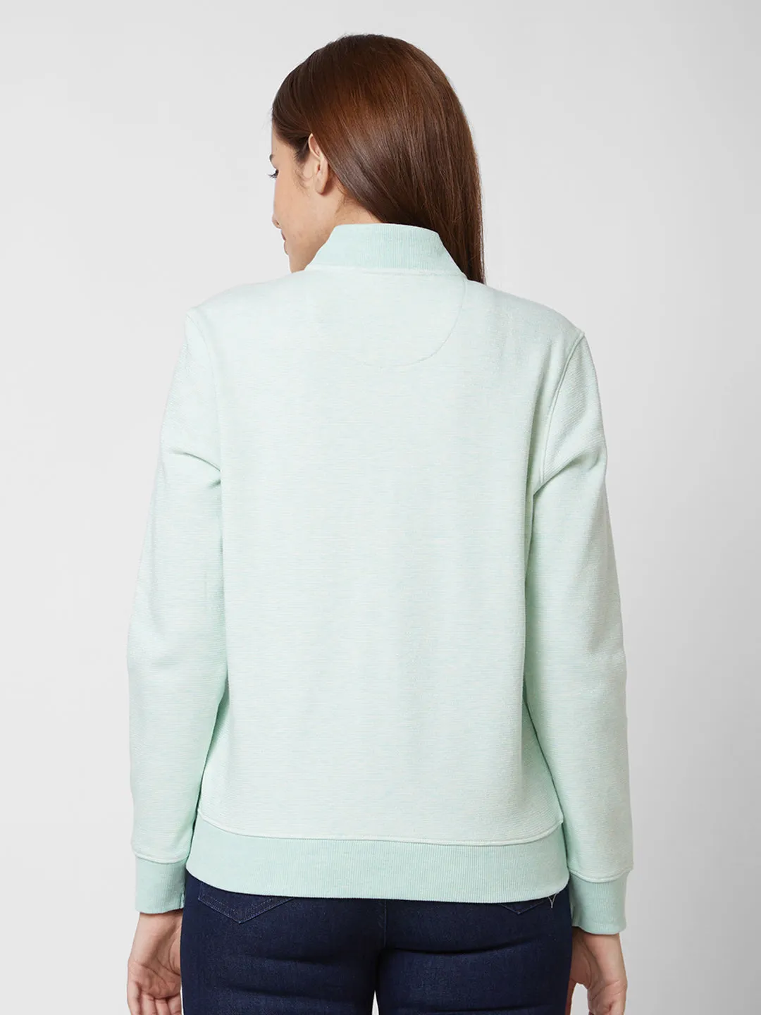 Spykar Round Neck Full Sleeve Green Sweatshirt For Women