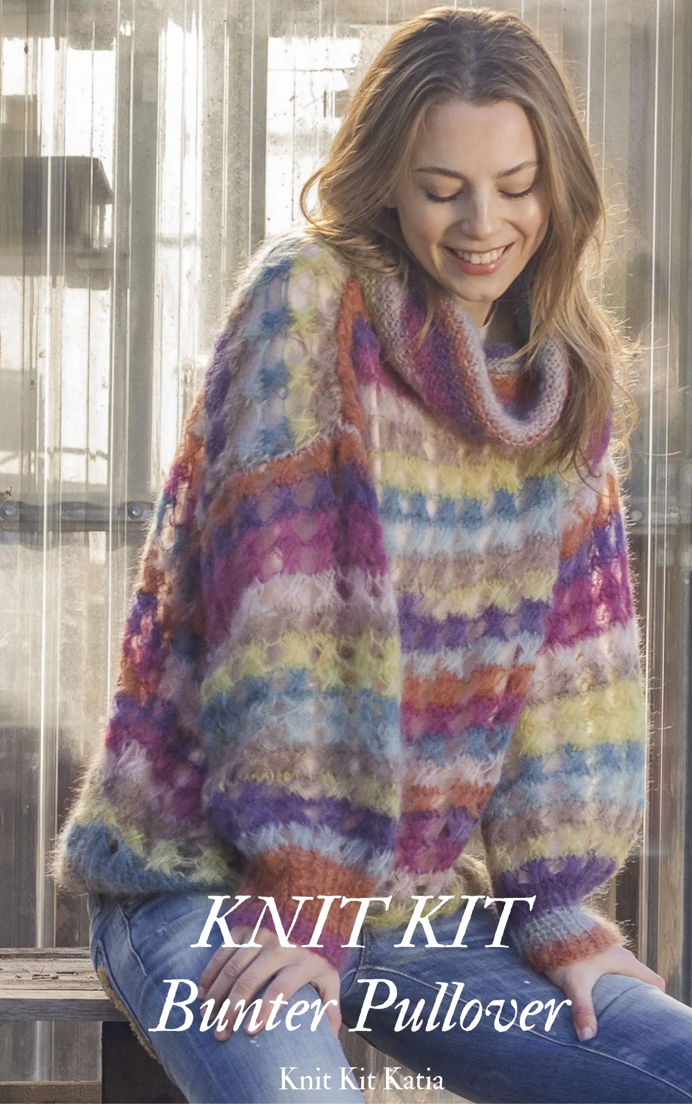 Strickanleitung bunter Pullover im Lochmuster aus Mohair