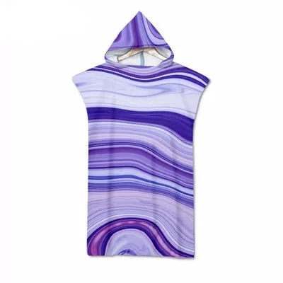 Summer Holiday Hooded Beach Towel Microfiber Marble Print Changing Robe Poncho Surf Towel for Swimming Outdooor Bathrobe Wetsuit