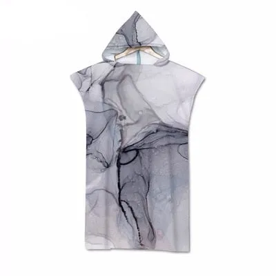 Summer Holiday Hooded Beach Towel Microfiber Marble Print Changing Robe Poncho Surf Towel for Swimming Outdooor Bathrobe Wetsuit