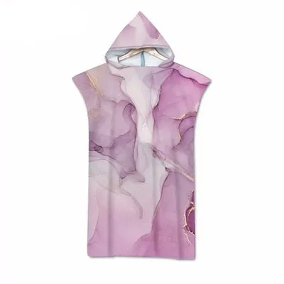 Summer Holiday Hooded Beach Towel Microfiber Marble Print Changing Robe Poncho Surf Towel for Swimming Outdooor Bathrobe Wetsuit