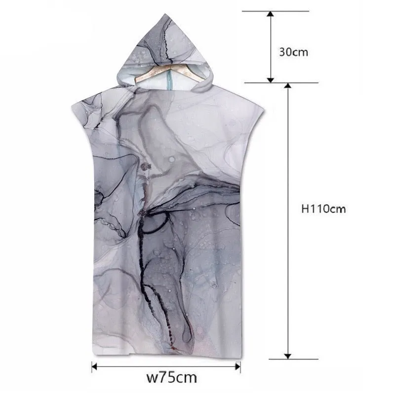 Summer Holiday Hooded Beach Towel Microfiber Marble Print Changing Robe Poncho Surf Towel for Swimming Outdooor Bathrobe Wetsuit