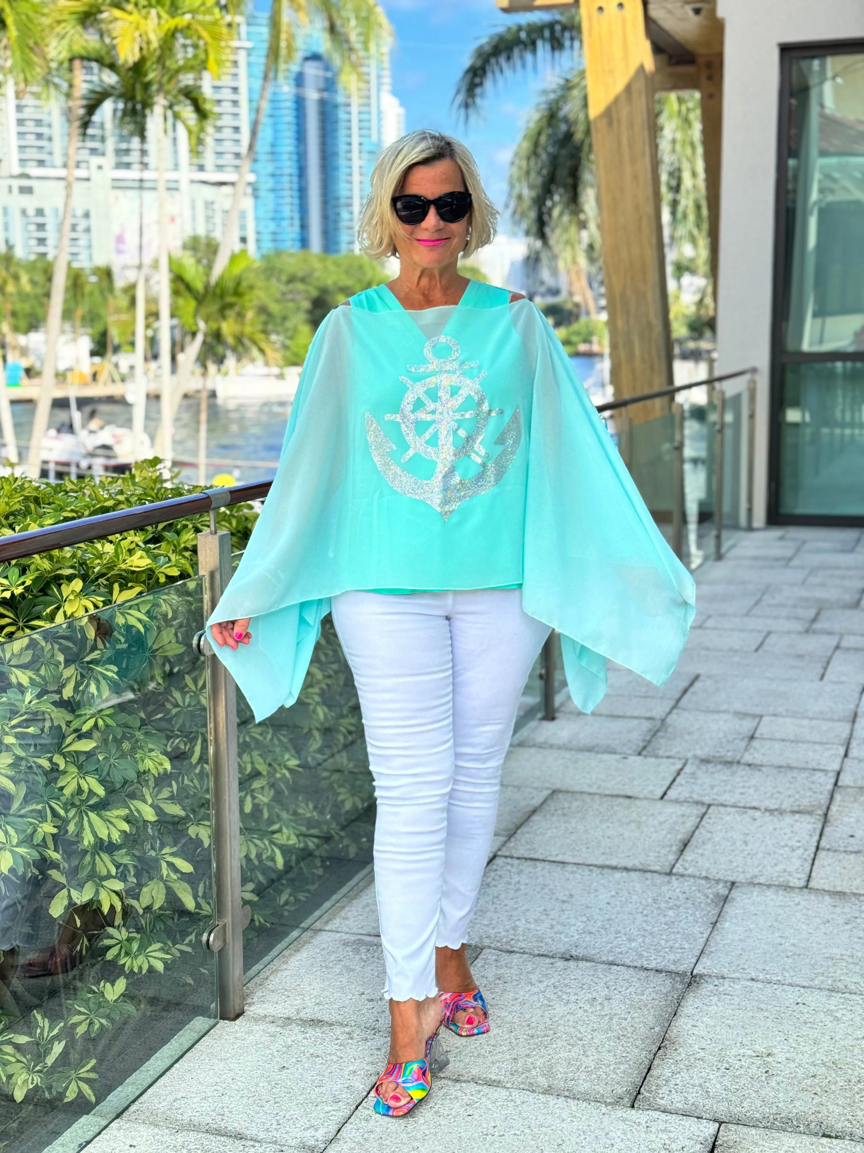 SWAROVSKI CRYSTAL SEAFOAM ANCHOR STATEMENT TOP