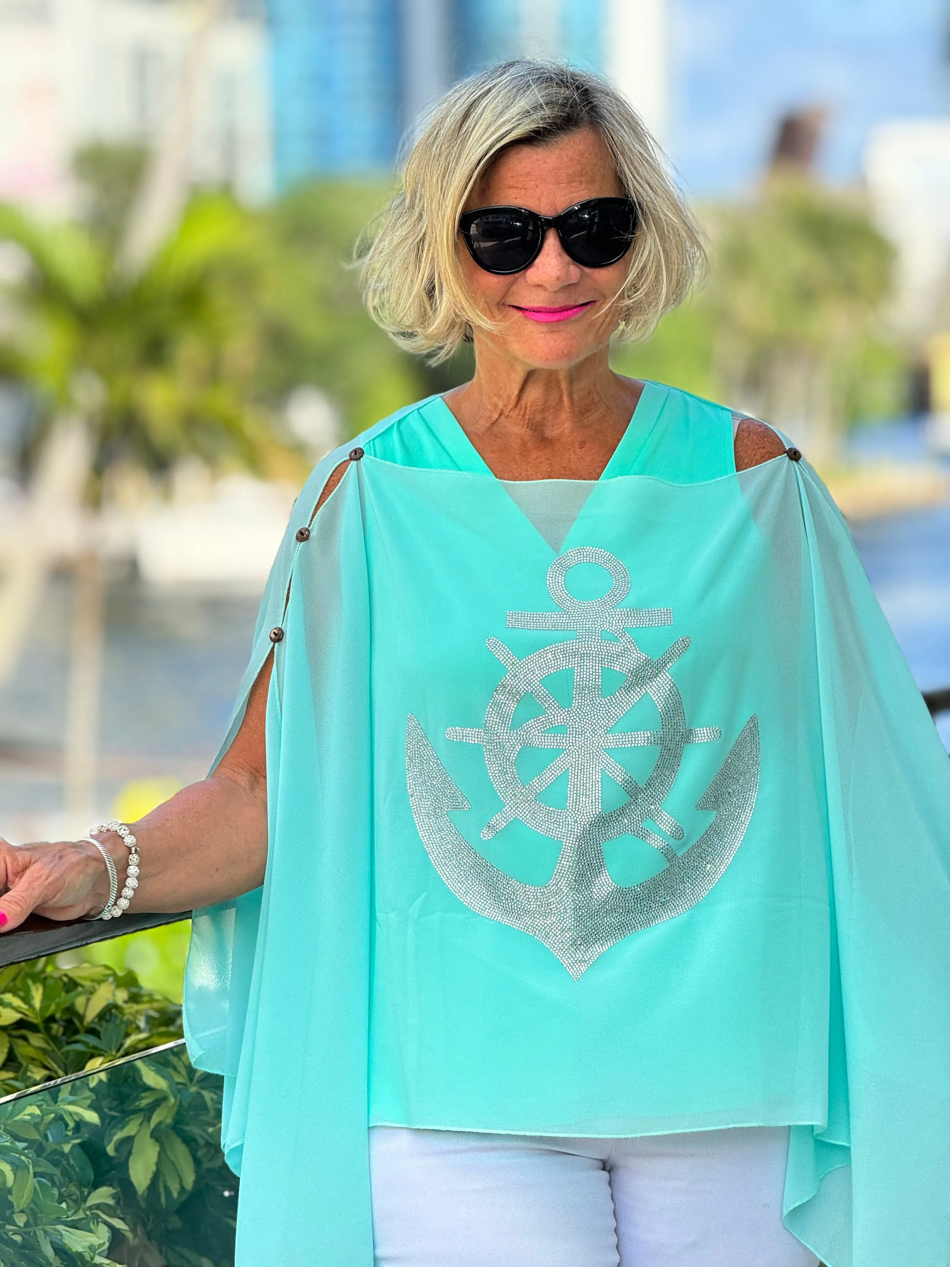 SWAROVSKI CRYSTAL SEAFOAM ANCHOR STATEMENT TOP