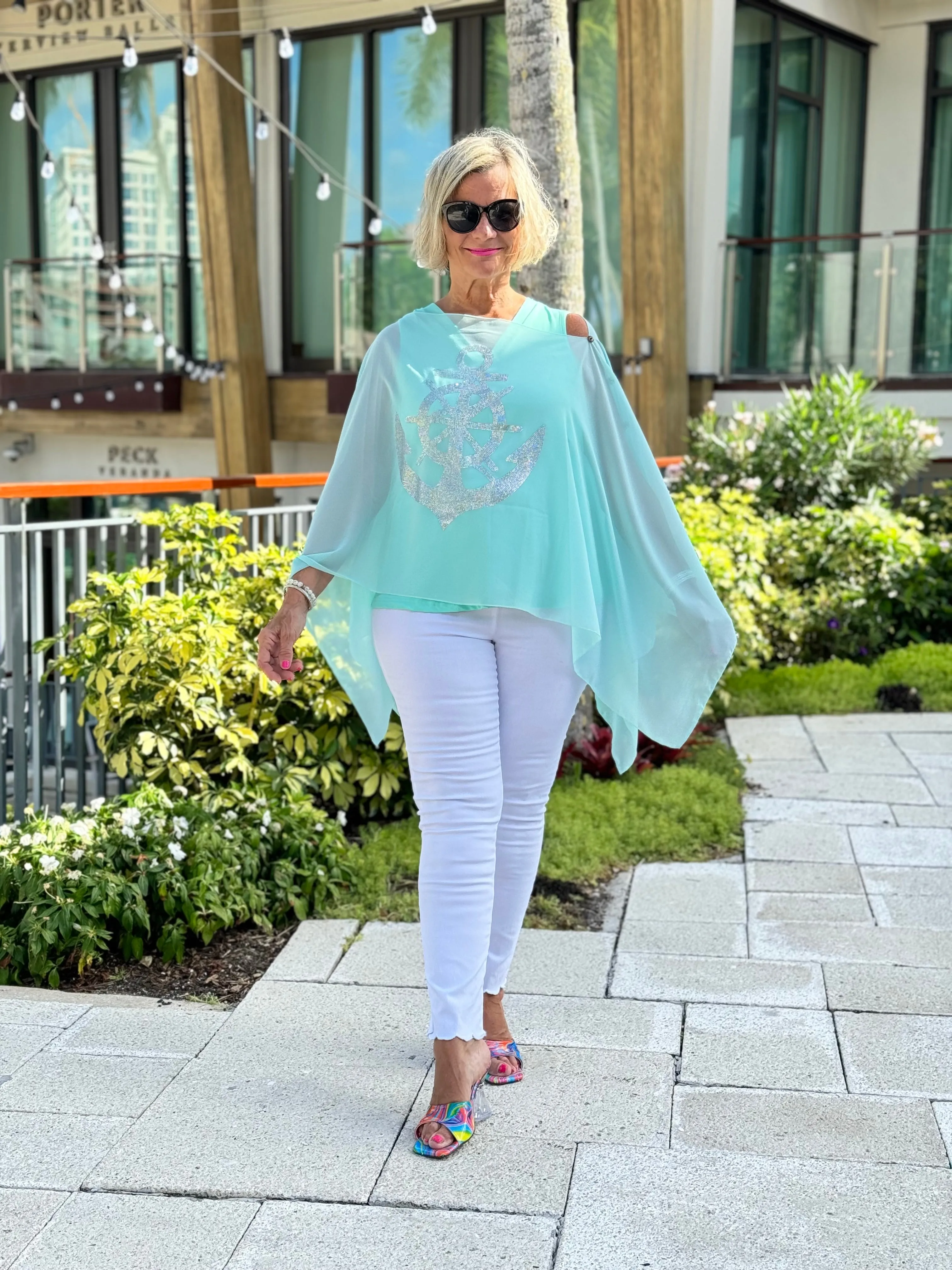 SWAROVSKI CRYSTAL SEAFOAM ANCHOR STATEMENT TOP