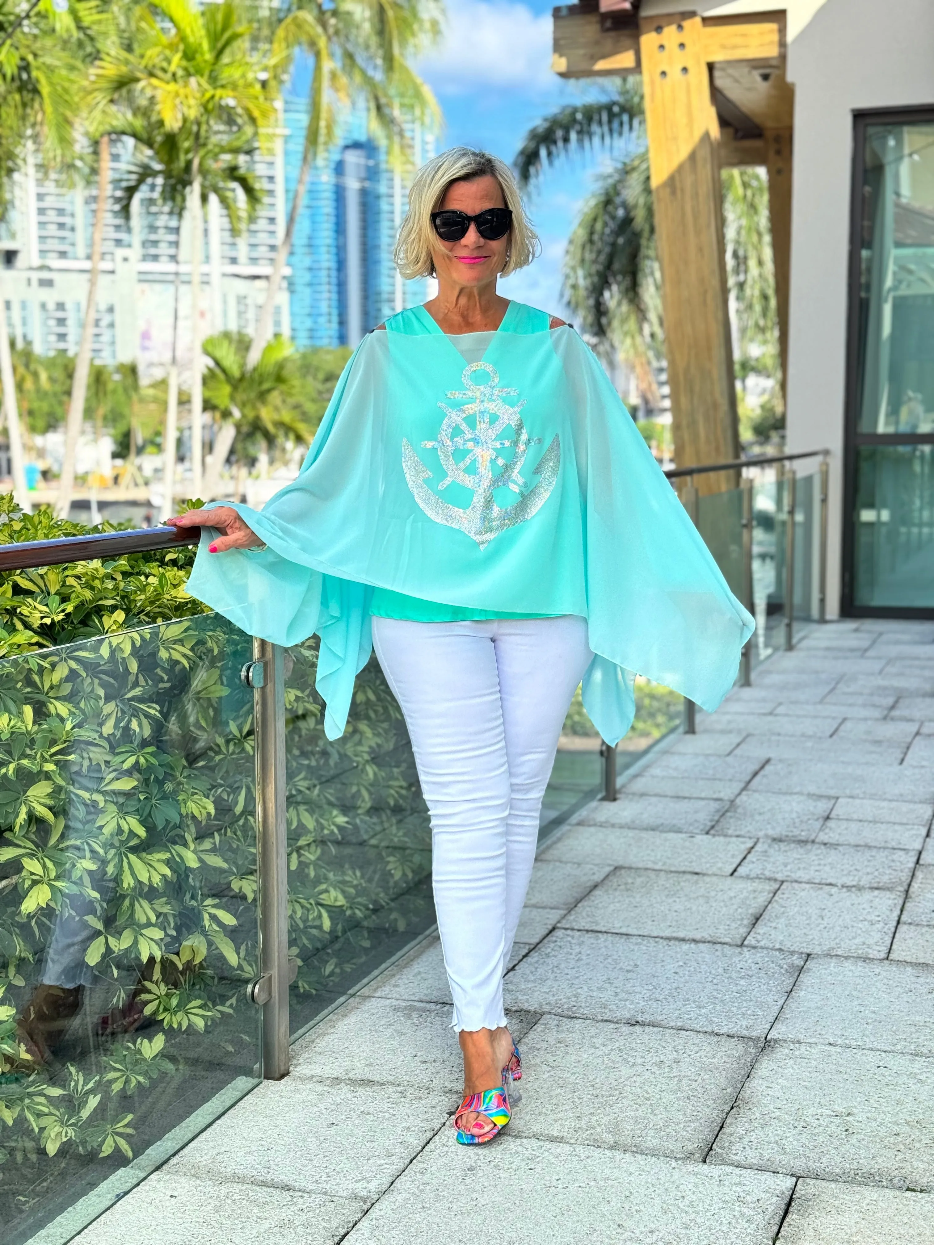 SWAROVSKI CRYSTAL SEAFOAM ANCHOR STATEMENT TOP
