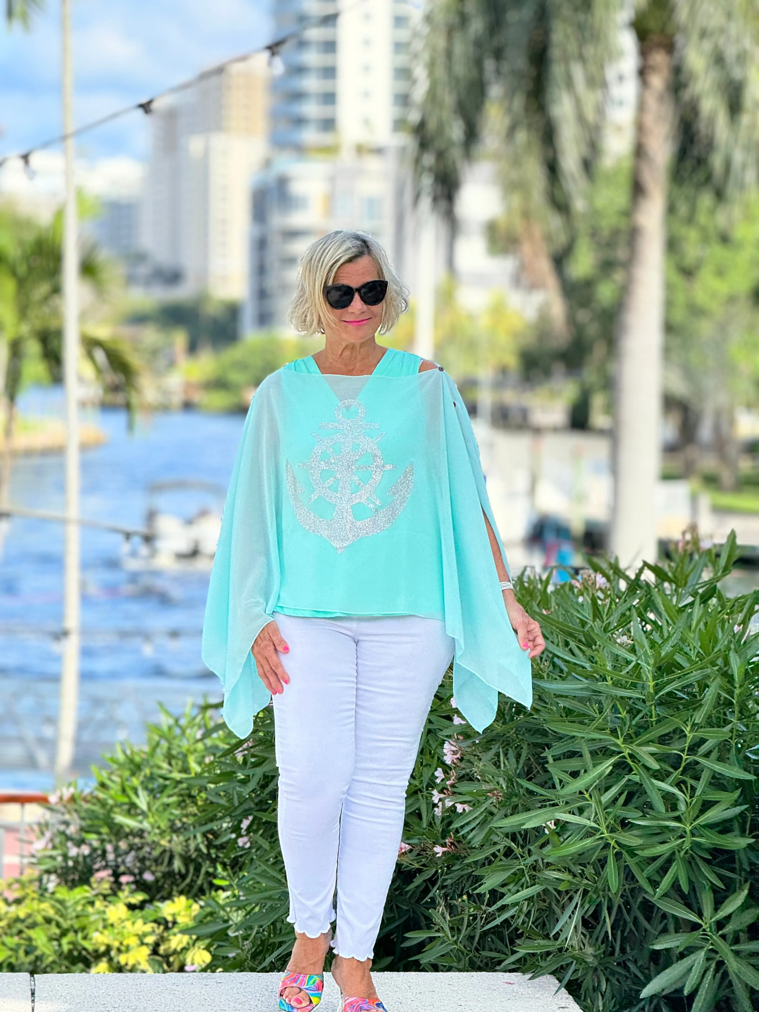 SWAROVSKI CRYSTAL SEAFOAM ANCHOR STATEMENT TOP