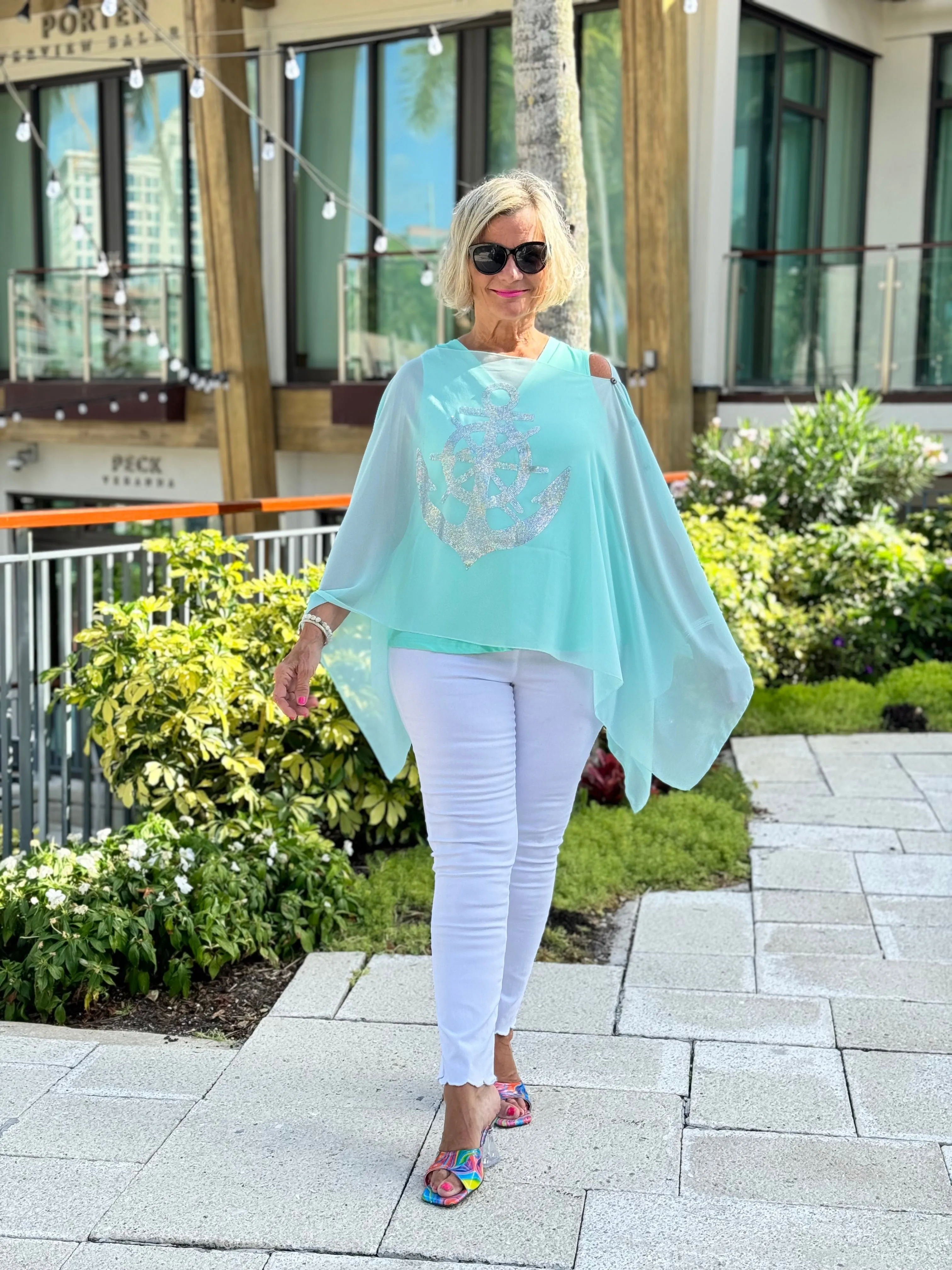 SWAROVSKI CRYSTAL SEAFOAM ANCHOR STATEMENT TOP