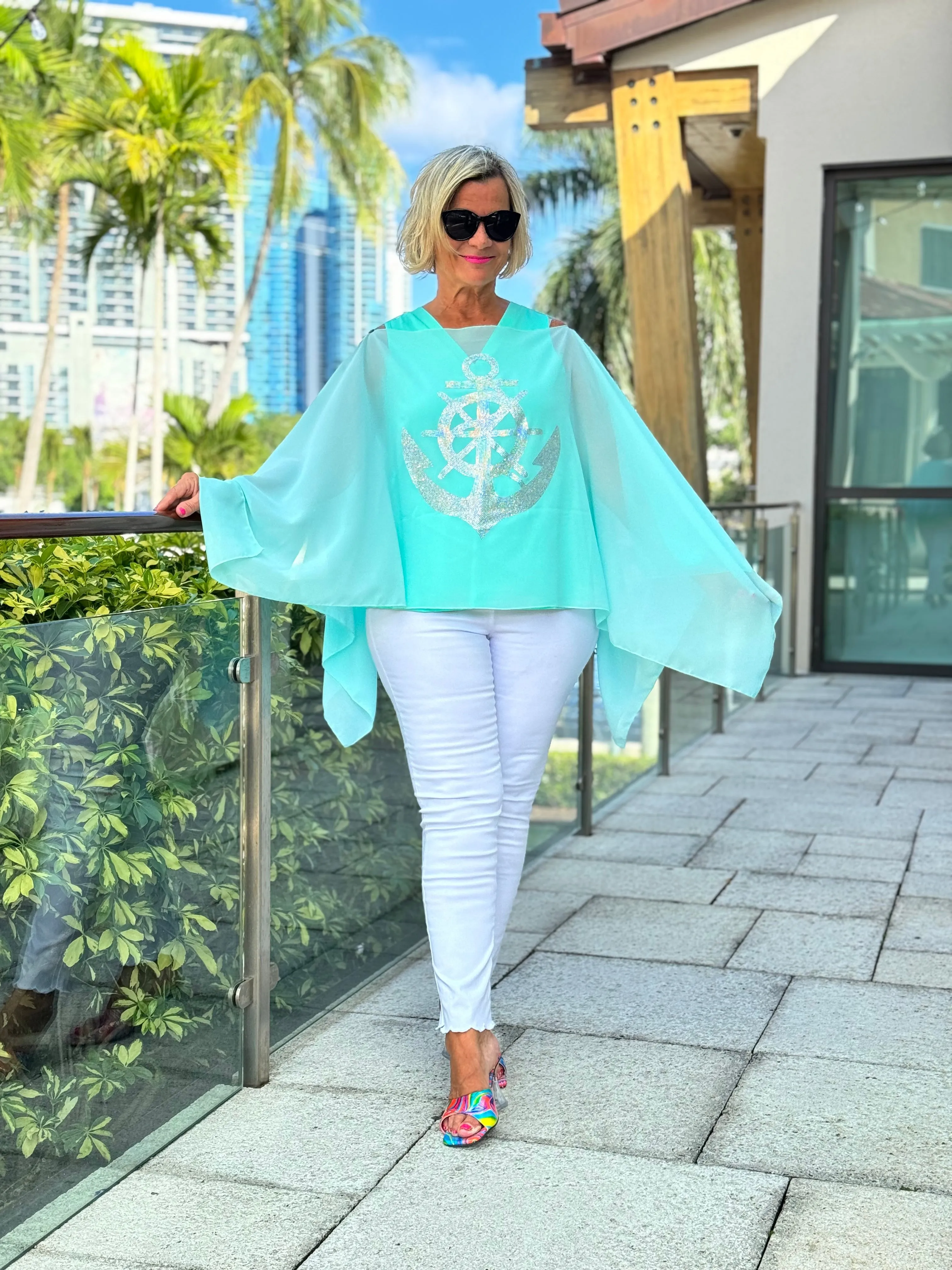 SWAROVSKI CRYSTAL SEAFOAM ANCHOR STATEMENT TOP