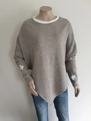 Taupe Cross Merino Poncho With Sleeve