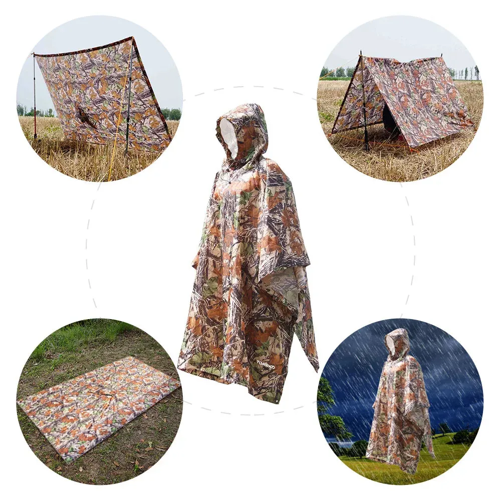 TOMSHOO Multifunctional Rain Poncho Cover with Hood Hiking Cycling Rain Cover Poncho Coat Outdoor Tool Camping Tent Mat