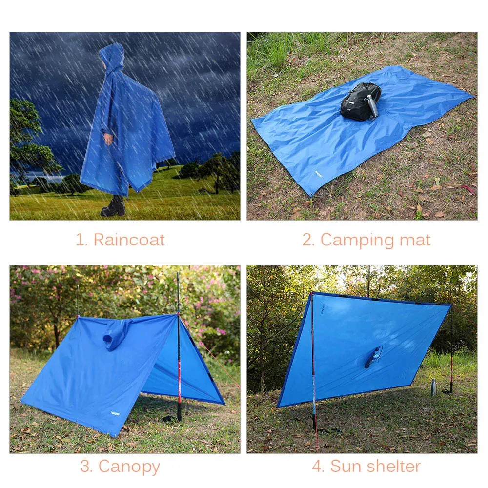TOMSHOO Multifunctional Rain Poncho Cover with Hood Hiking Cycling Rain Cover Poncho Coat Outdoor Tool Camping Tent Mat