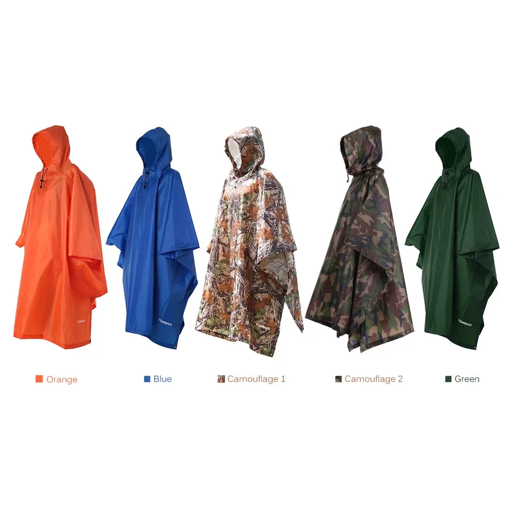 TOMSHOO Multifunctional Rain Poncho Cover with Hood Hiking Cycling Rain Cover Poncho Coat Outdoor Tool Camping Tent Mat