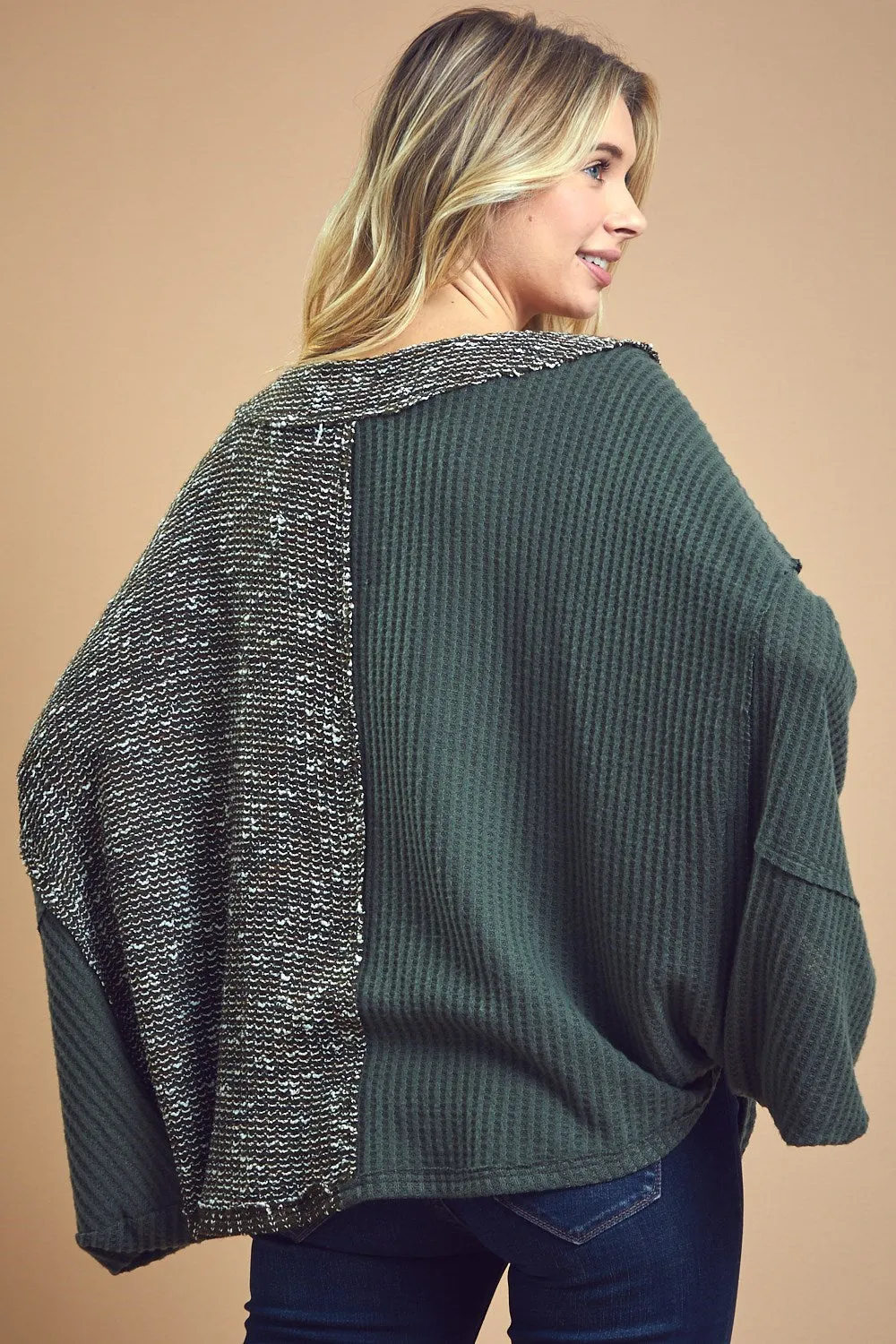 Two Tone Poncho Top in Chive