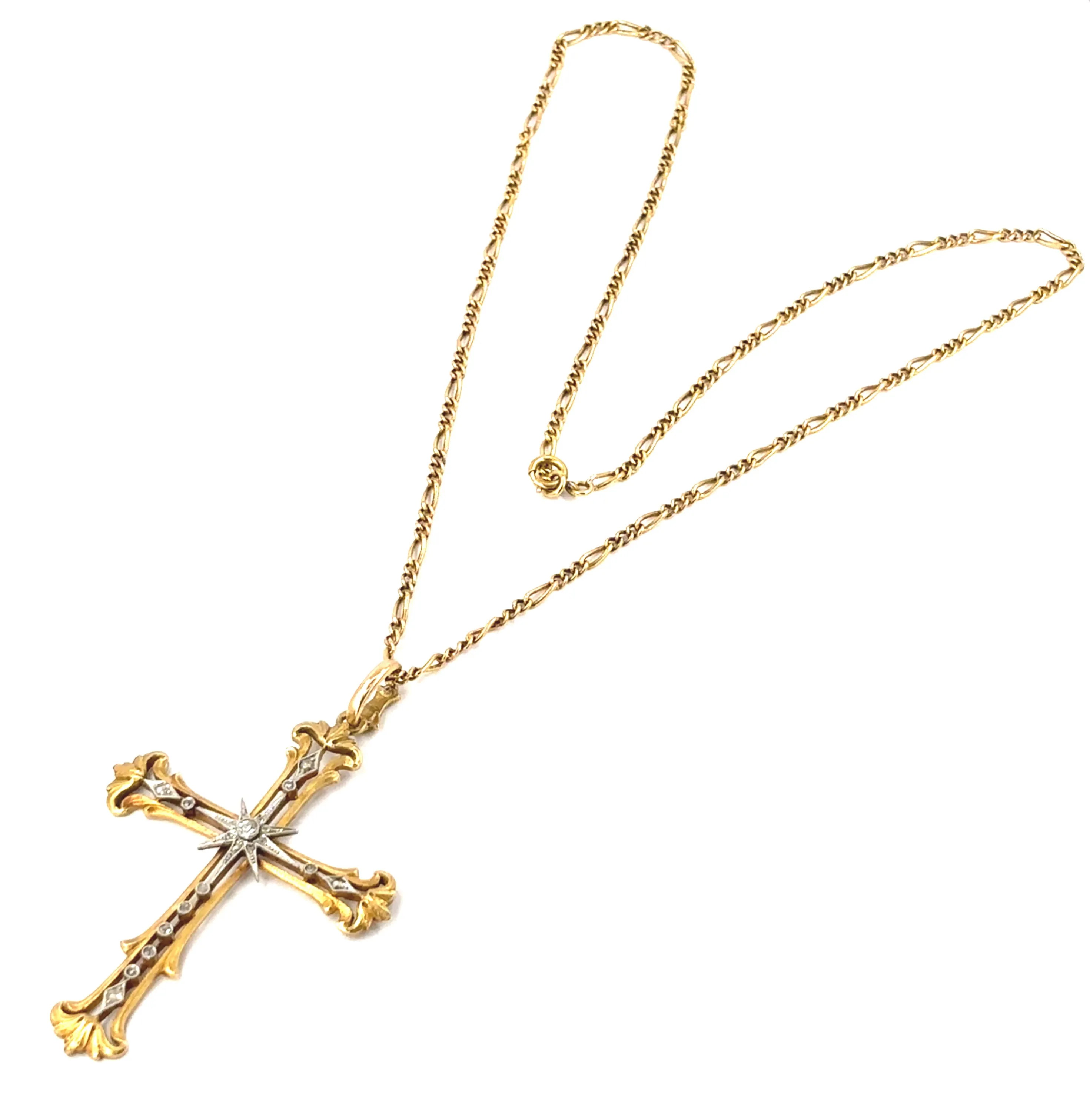 Unisex 18ct Yellow Gold Diamond Antique Cross - 23g 0.5ct