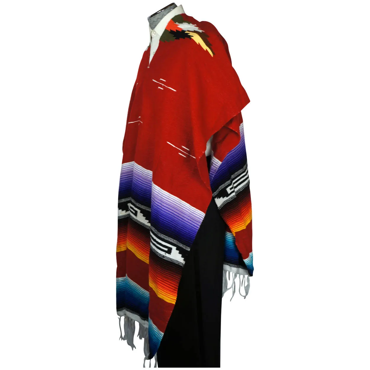 Vintage 1960s Mexican Poncho Saltillo Serape Striped Cotton Blanket Unisex