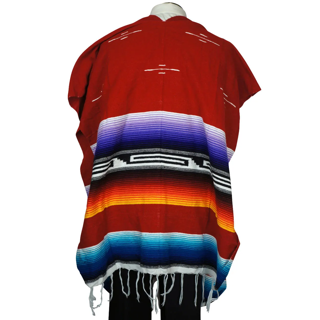 Vintage 1960s Mexican Poncho Saltillo Serape Striped Cotton Blanket Unisex
