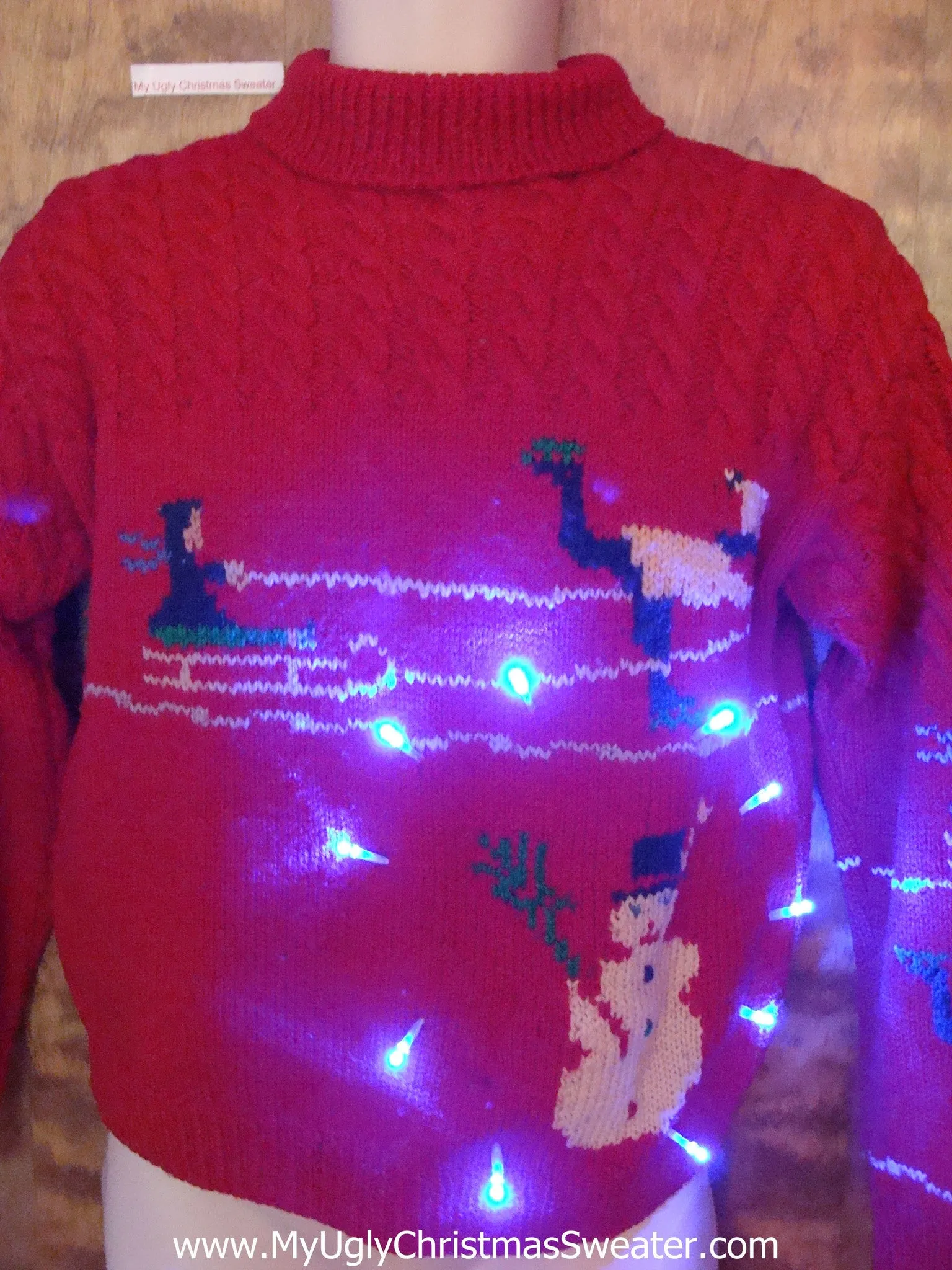 Vintage Sledding Ugly Christmas Sweater with Lights