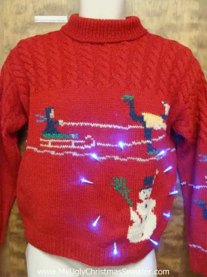 Vintage Sledding Ugly Christmas Sweater with Lights